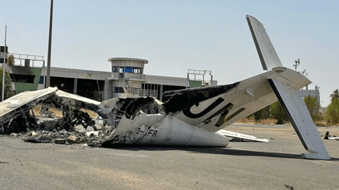 Destroyed UN plane at Khartoum airport